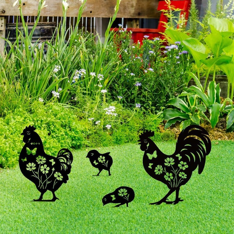 Doesen Metal Chicken Garden Decor for Outside, 4 Pcs Metal Chicken Yard Art, Decorative Garden Stakes Chicken Gifts for Chicken Lovers Woman/Man, Patio/Lawn Outdoor Chicken Decor, Chicken Garden Art - Image 5